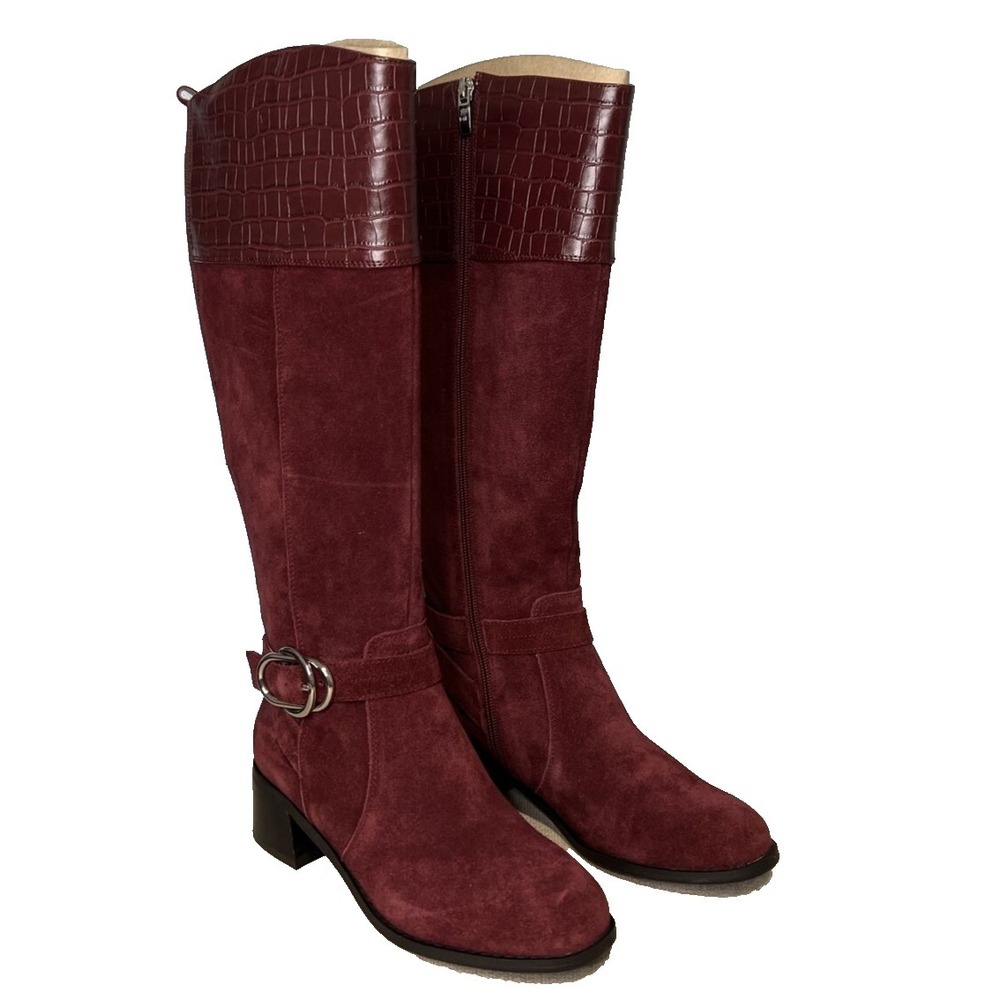 Marc Fisher Suede Riding Boots Women's 5.5M Burgundy‎ Wine Hailin NEW